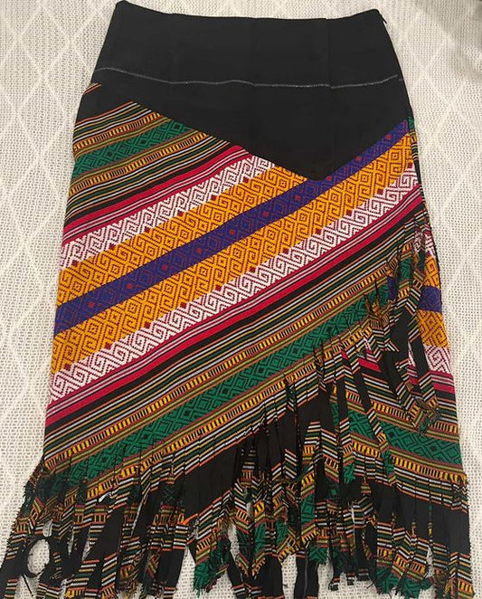 "Patterns of my Ancestors" Fringed Knee Length Skirt